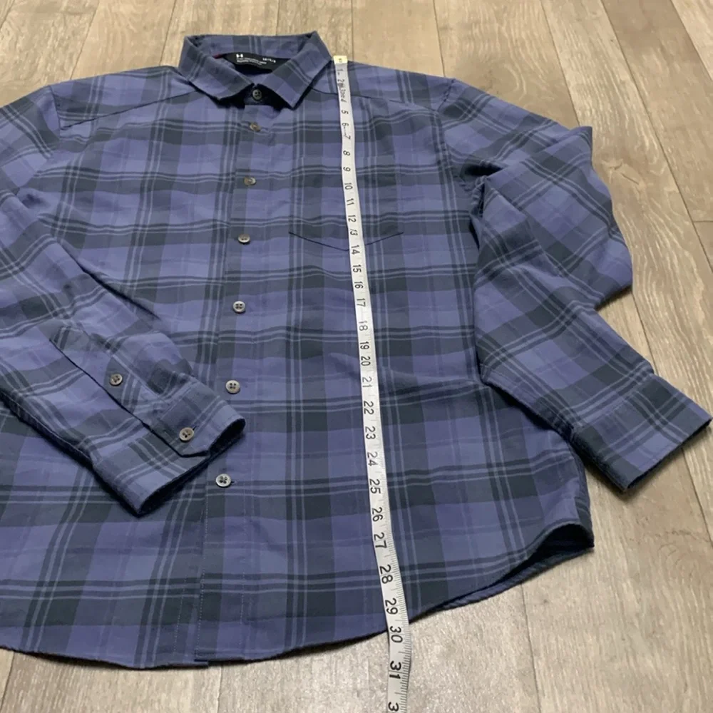Mens Under‎ Armour Fitted Plaid Button Up Long Sleeve Top Shirt